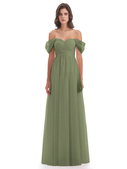 Evelyn Off The Shoulder Tulle Long Bridesmaid Dresses
