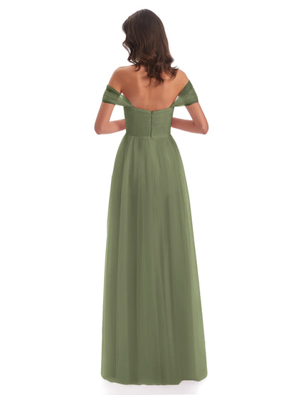 Evelyn Off The Shoulder Tulle Long Bridesmaid Dresses