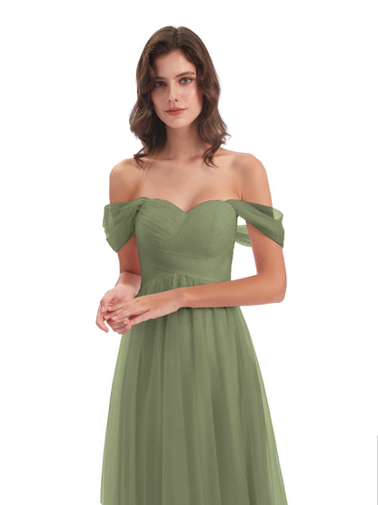 Evelyn Off The Shoulder Tulle Long Bridesmaid Dresses