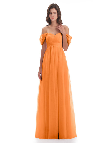 Evelyn Off The Shoulder Tulle Long Bridesmaid Dresses