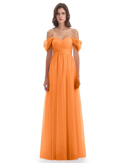 Evelyn Off The Shoulder Tulle Long Bridesmaid Dresses