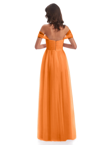 Evelyn Off The Shoulder Tulle Long Bridesmaid Dresses