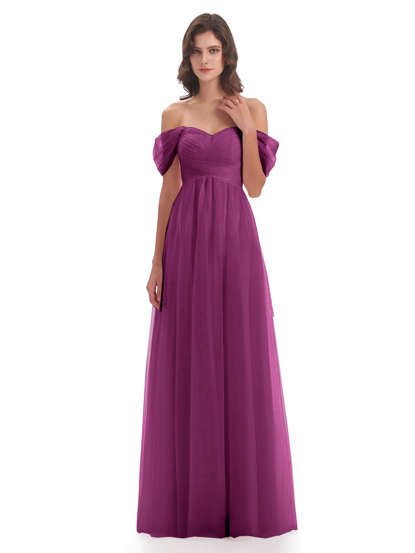 Evelyn Off The Shoulder Tulle Long Bridesmaid Dresses