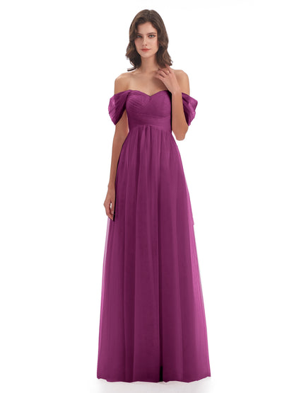Evelyn Off The Shoulder Tulle Long Bridesmaid Dresses