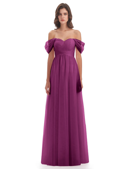 Evelyn Off The Shoulder Tulle Long Bridesmaid Dresses