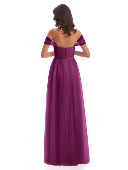 Evelyn Off The Shoulder Tulle Long Bridesmaid Dresses