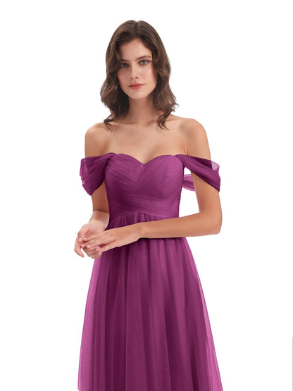 Evelyn Off The Shoulder Tulle Long Bridesmaid Dresses
