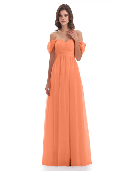 Evelyn Off The Shoulder Tulle Long Bridesmaid Dresses