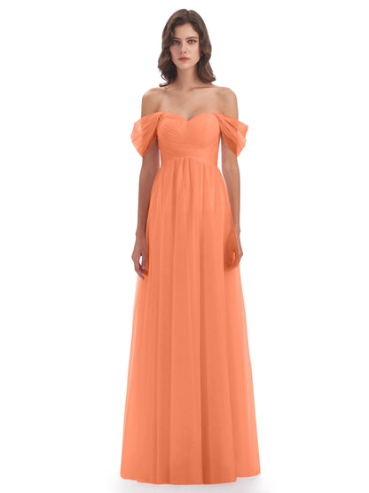 Evelyn Off The Shoulder Tulle Long Bridesmaid Dresses