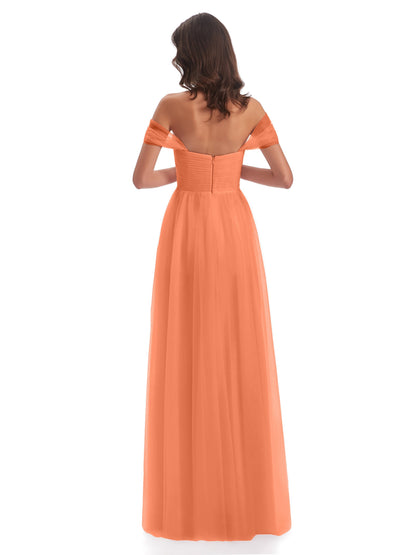 Evelyn Off The Shoulder Tulle Long Bridesmaid Dresses