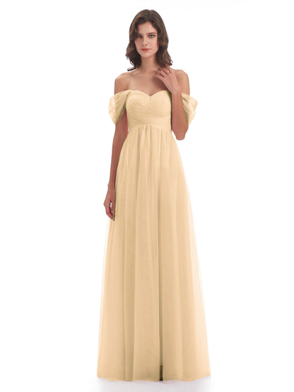 Evelyn Off The Shoulder Tulle Long Bridesmaid Dresses