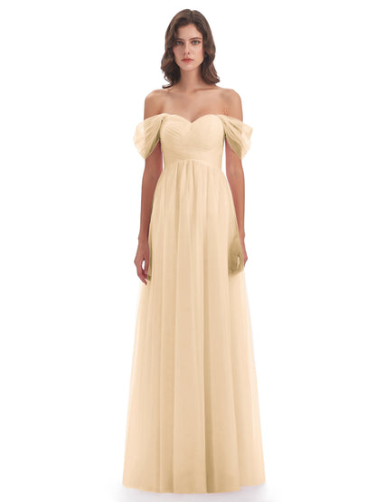 Evelyn Off The Shoulder Tulle Long Bridesmaid Dresses