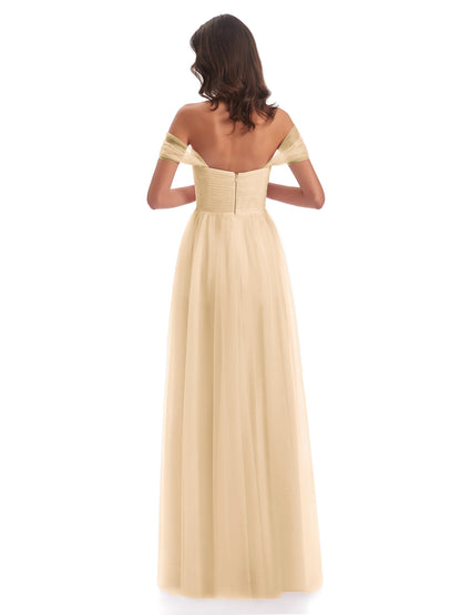 Evelyn Off The Shoulder Tulle Long Bridesmaid Dresses