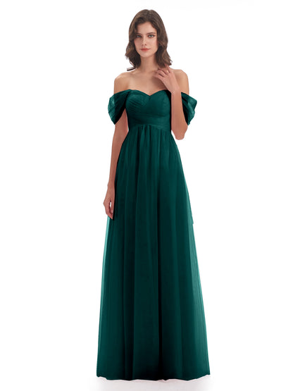 Evelyn Off The Shoulder Tulle Long Bridesmaid Dresses