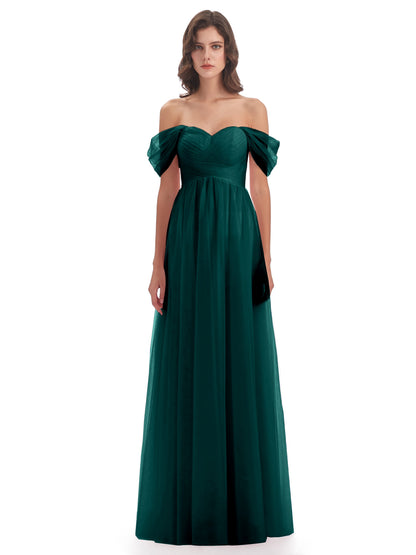 Evelyn Off The Shoulder Tulle Long Bridesmaid Dresses