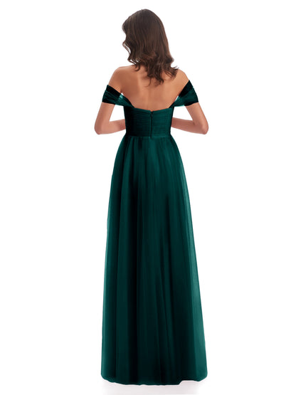 Evelyn Off The Shoulder Tulle Long Bridesmaid Dresses