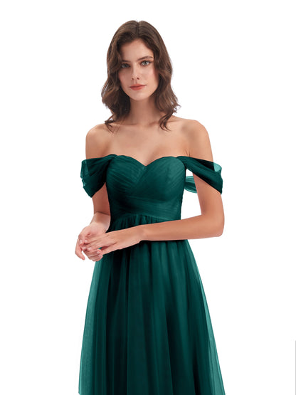 Evelyn Off The Shoulder Tulle Long Bridesmaid Dresses