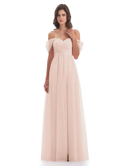 Evelyn Off The Shoulder Tulle Long Bridesmaid Dresses