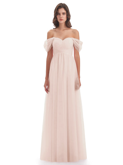 Evelyn Off The Shoulder Tulle Long Bridesmaid Dresses