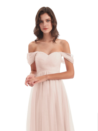 Evelyn Off The Shoulder Tulle Long Bridesmaid Dresses