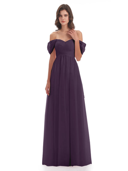 Evelyn Off The Shoulder Tulle Long Bridesmaid Dresses