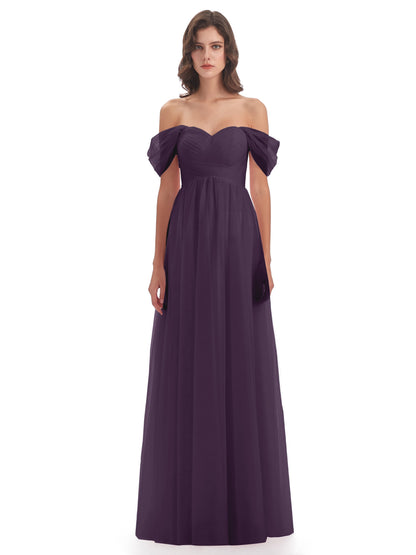 Evelyn Off The Shoulder Tulle Long Bridesmaid Dresses