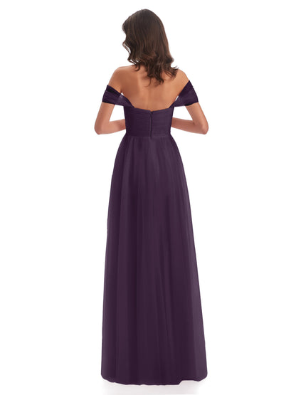 Evelyn Off The Shoulder Tulle Long Bridesmaid Dresses