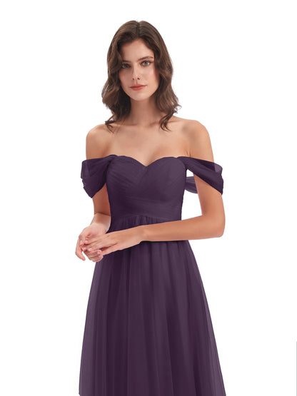 Evelyn Off The Shoulder Tulle Long Bridesmaid Dresses