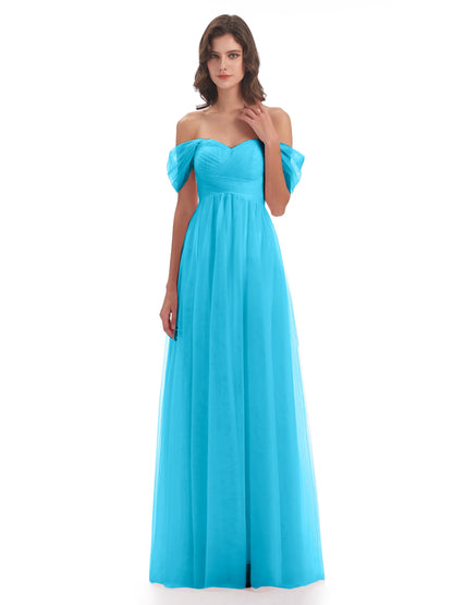Evelyn Off The Shoulder Tulle Long Bridesmaid Dresses