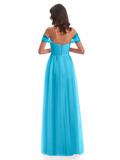 Evelyn Off The Shoulder Tulle Long Bridesmaid Dresses