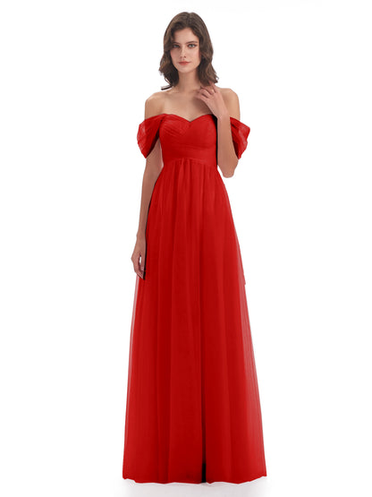Evelyn Off The Shoulder Tulle Long Bridesmaid Dresses
