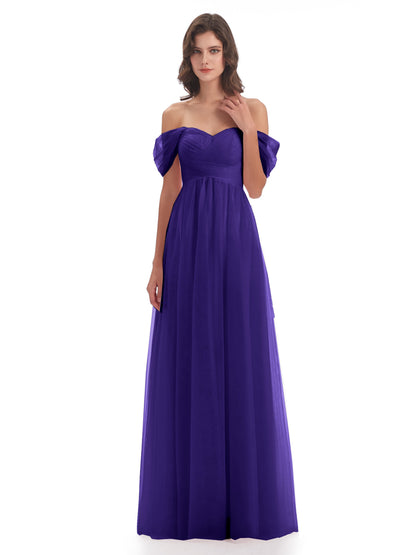 Evelyn Off The Shoulder Tulle Long Bridesmaid Dresses