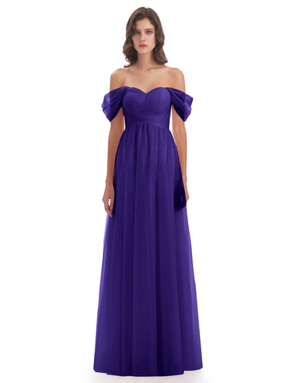 Evelyn Off The Shoulder Tulle Long Bridesmaid Dresses