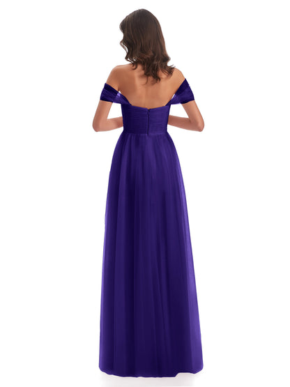 Evelyn Off The Shoulder Tulle Long Bridesmaid Dresses