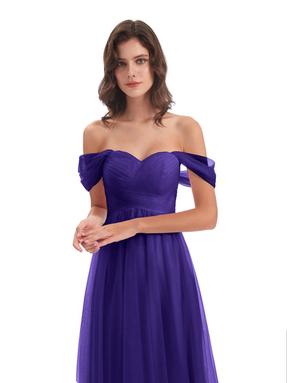 Evelyn Off The Shoulder Tulle Long Bridesmaid Dresses