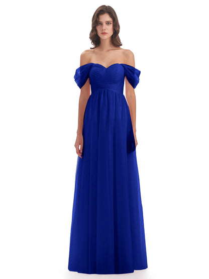 Evelyn Off The Shoulder Tulle Long Bridesmaid Dresses
