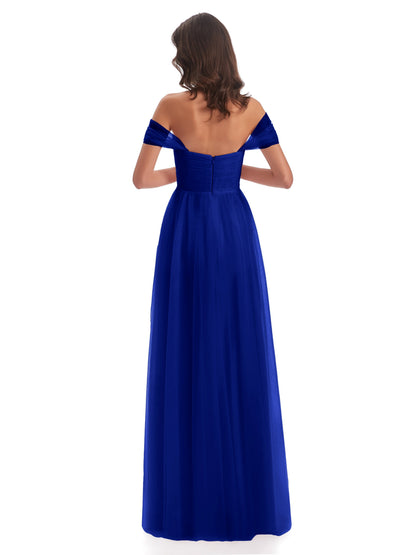 Evelyn Off The Shoulder Tulle Long Bridesmaid Dresses