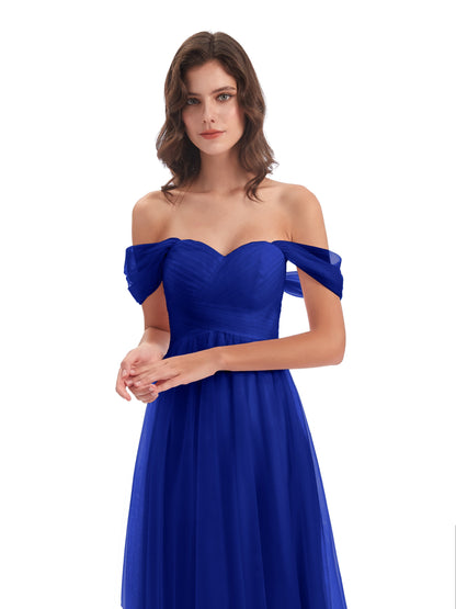 Evelyn Off The Shoulder Tulle Long Bridesmaid Dresses