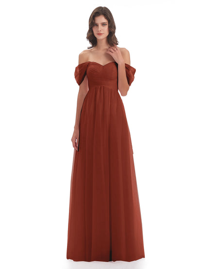 Evelyn Off The Shoulder Tulle Long Bridesmaid Dresses