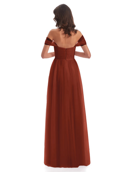 Evelyn Off The Shoulder Tulle Long Bridesmaid Dresses