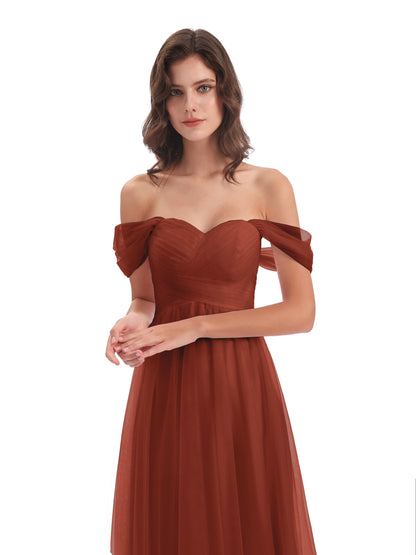 Evelyn Off The Shoulder Tulle Long Bridesmaid Dresses