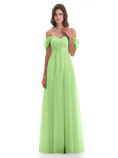 Evelyn Off The Shoulder Tulle Long Bridesmaid Dresses