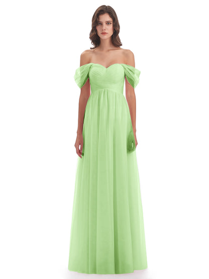 Evelyn Off The Shoulder Tulle Long Bridesmaid Dresses