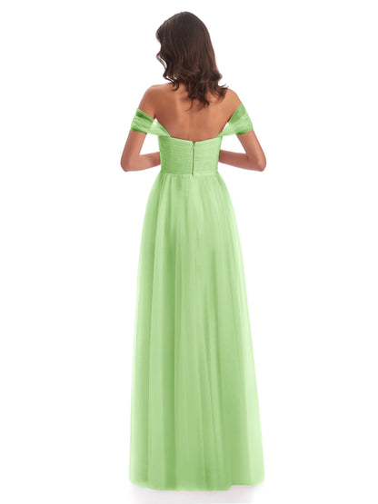 Evelyn Off The Shoulder Tulle Long Bridesmaid Dresses