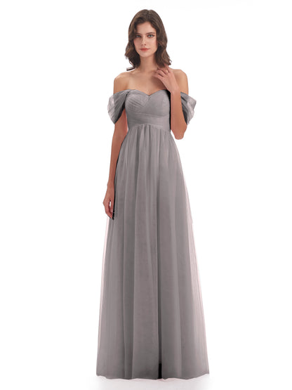 Evelyn Off The Shoulder Tulle Long Bridesmaid Dresses