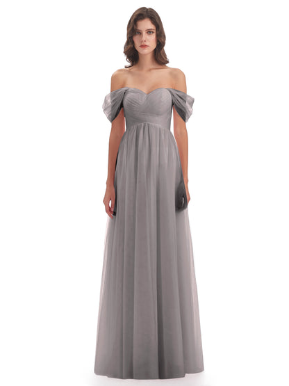 Evelyn Off The Shoulder Tulle Long Bridesmaid Dresses