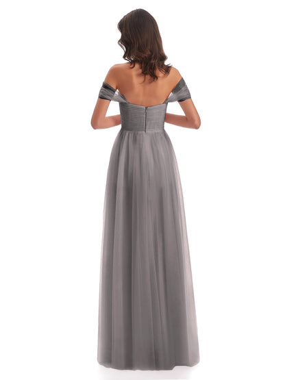 Evelyn Off The Shoulder Tulle Long Bridesmaid Dresses