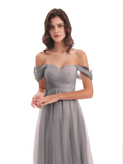 Evelyn Off The Shoulder Tulle Long Bridesmaid Dresses