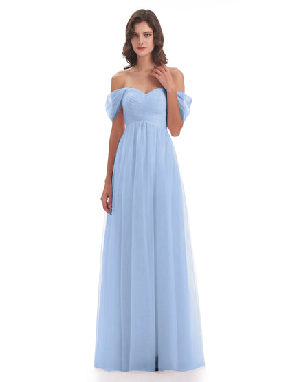 Evelyn Off The Shoulder Tulle Long Bridesmaid Dresses