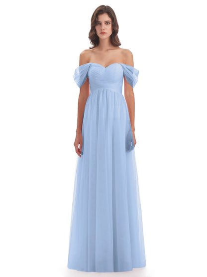 Evelyn Off The Shoulder Tulle Long Bridesmaid Dresses